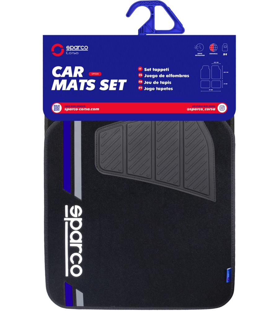 SET COMPLETO SPC19  TAPPETINI AUTO UNIVERSALI IN MOQUETTE NERO/BLU POLIESTERE